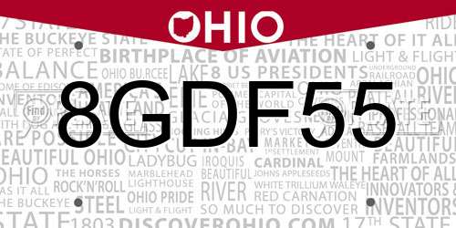 8GDF55 Ohio License Plate