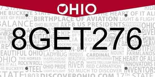 8GET276 Ohio License Plate