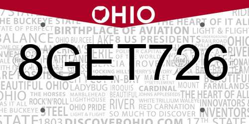 8GET726 Ohio License Plate