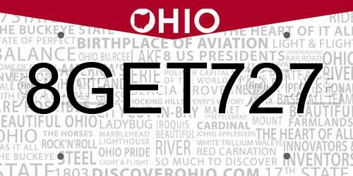 8GET727 Ohio License Plate