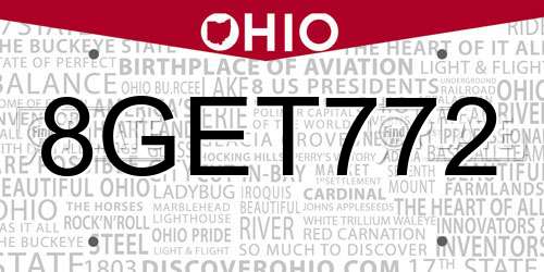 8GET772 Ohio License Plate