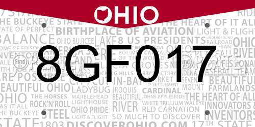 8GF017 Ohio License Plate