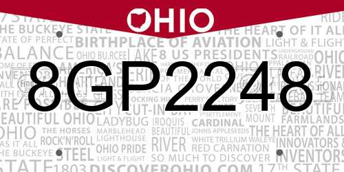 8GP2248 Ohio License Plate