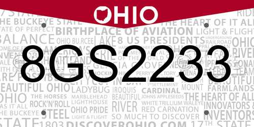 8GS2233 Ohio License Plate