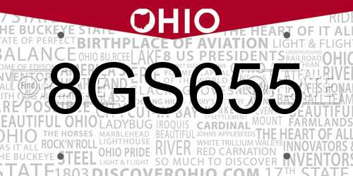 8GS655 Ohio License Plate