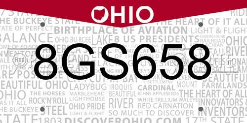 8GS658 Ohio License Plate