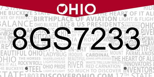 8GS7233 Ohio License Plate