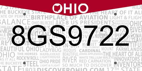 8GS9722 Ohio License Plate