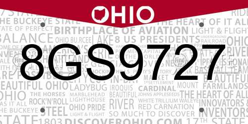 8GS9727 Ohio License Plate