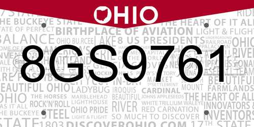 8GS9761 Ohio License Plate