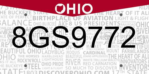 8GS9772 Ohio License Plate