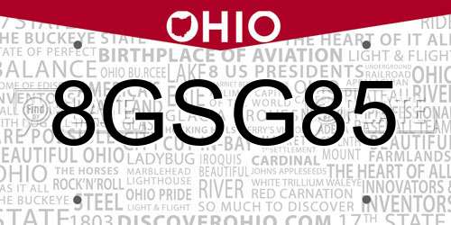 8GSG85 Ohio License Plate