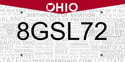 8GSL72 Ohio License Plate