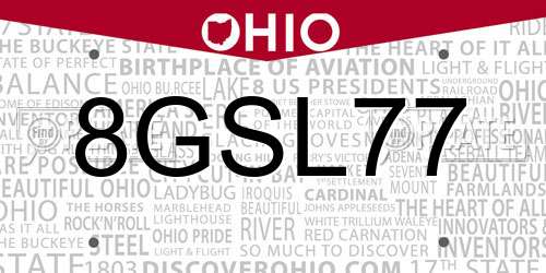 8GSL77 Ohio License Plate