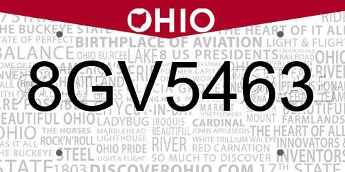 8GV5463 Ohio License Plate