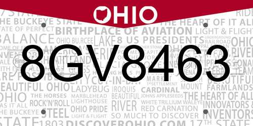8GV8463 Ohio License Plate