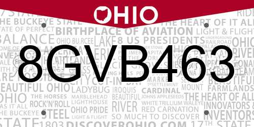 8GVB463 Ohio License Plate