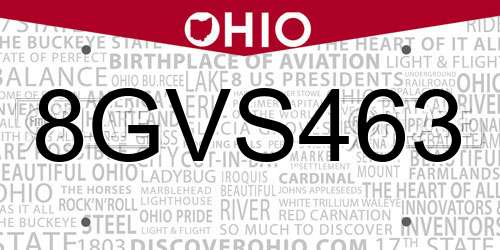 8GVS463 Ohio License Plate