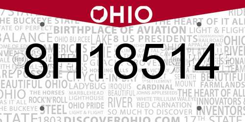 8H18514 Ohio License Plate