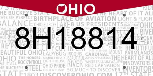 8H18814 Ohio License Plate