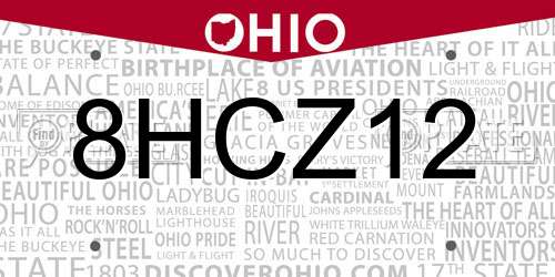 8HCZ12 Ohio License Plate
