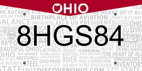 8HGS84 Ohio License Plate