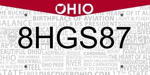 8HGS87 Ohio License Plate