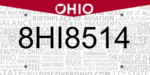 8HI8514 Ohio License Plate