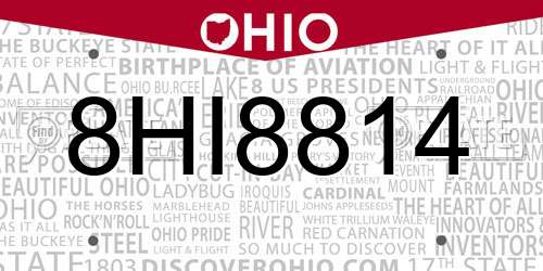 8HI8814 Ohio License Plate