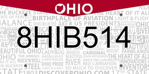8HIB514 Ohio License Plate