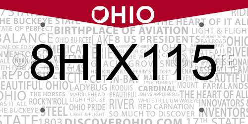 8HIX115 Ohio License Plate