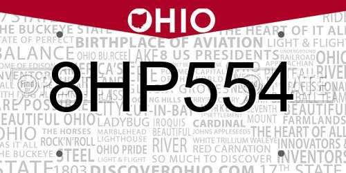 8HP554 Ohio License Plate