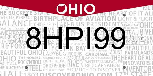 8HPI99 Ohio License Plate