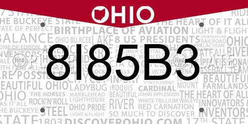 8I85B3 Ohio License Plate