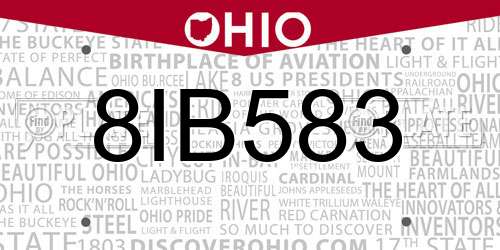 8IB583 Ohio License Plate