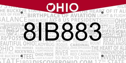 8IB883 Ohio License Plate