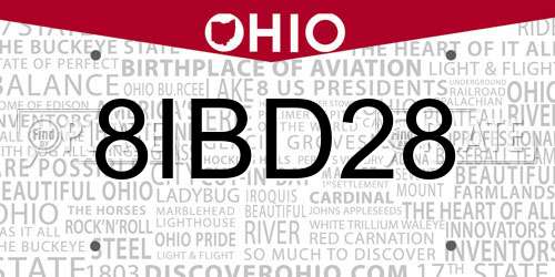 8IBD28 Ohio License Plate