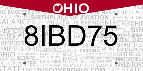 8IBD75 Ohio License Plate