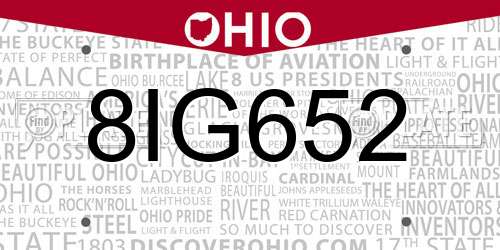 8IG652 Ohio License Plate