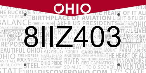 8IIZ403 Ohio License Plate