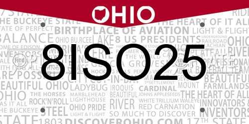 8ISO25 Ohio License Plate