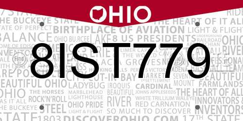 8IST779 Ohio License Plate