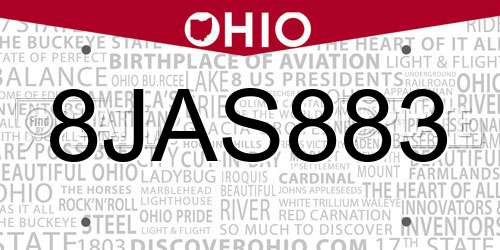 8JAS883 Ohio License Plate