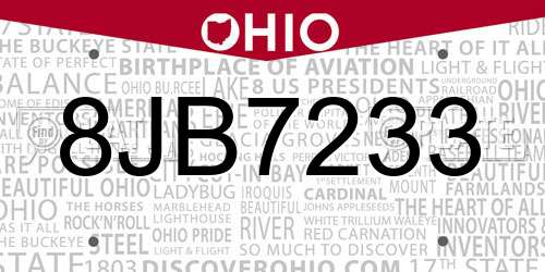 8JB7233 Ohio License Plate