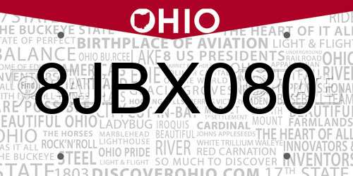 8JBX080 Ohio License Plate