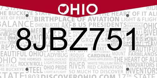 8JBZ751 Ohio License Plate
