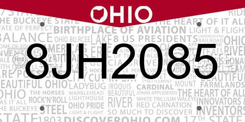 8JH2085 Ohio License Plate