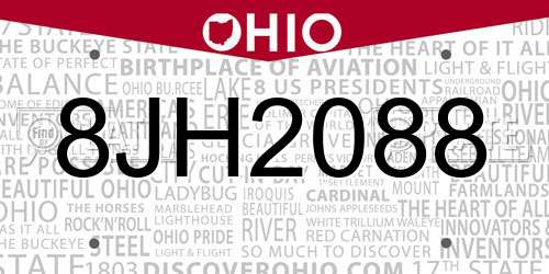 8JH2088 Ohio License Plate