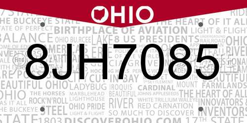 8JH7085 Ohio License Plate
