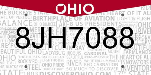8JH7088 Ohio License Plate
